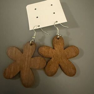 Brown Flower-Shaped Wooden Earrings